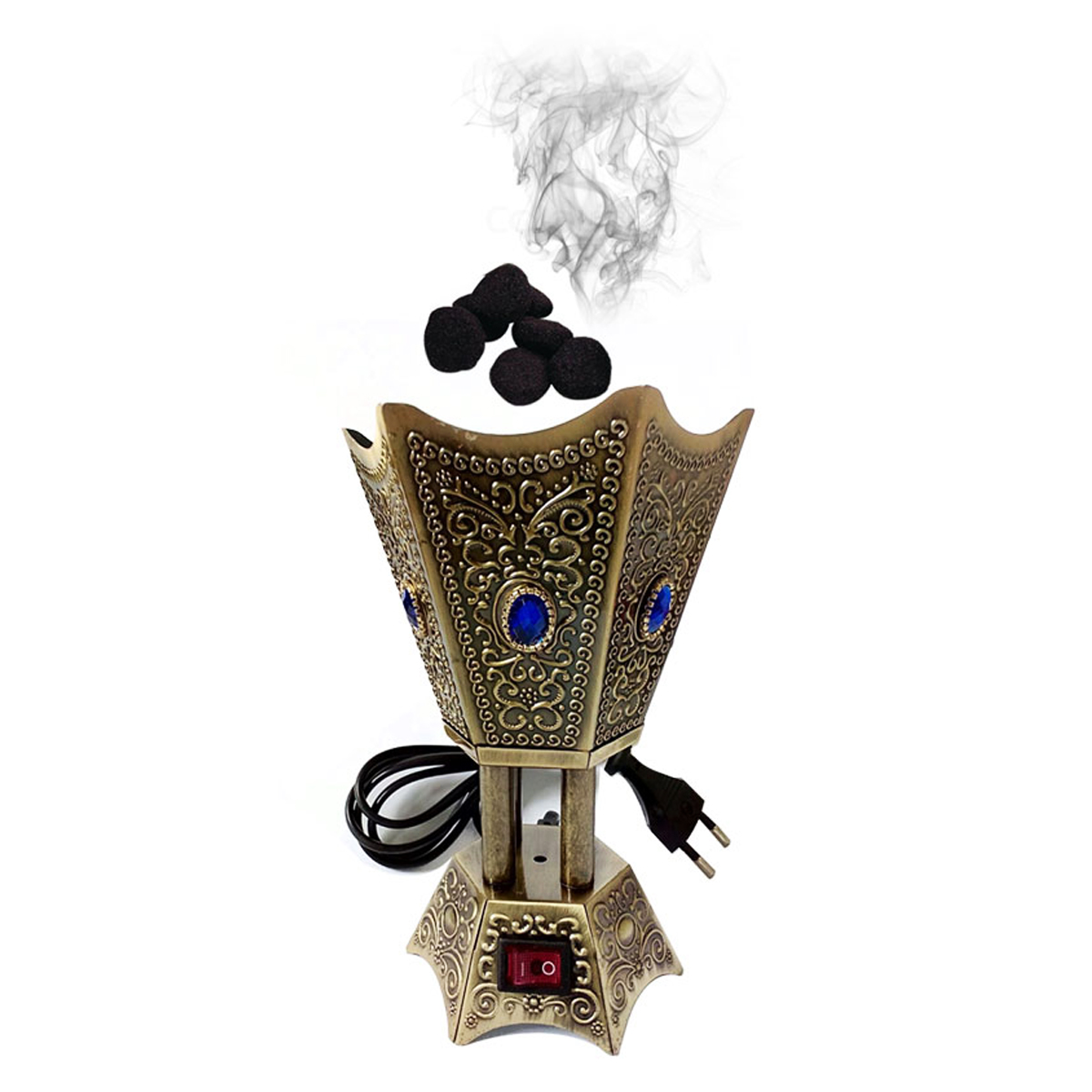 Burner-Brown-C.jpg Incense Bakhoor Electric Burner with Free Air Freshener Fragrance - Metallic - Image 1