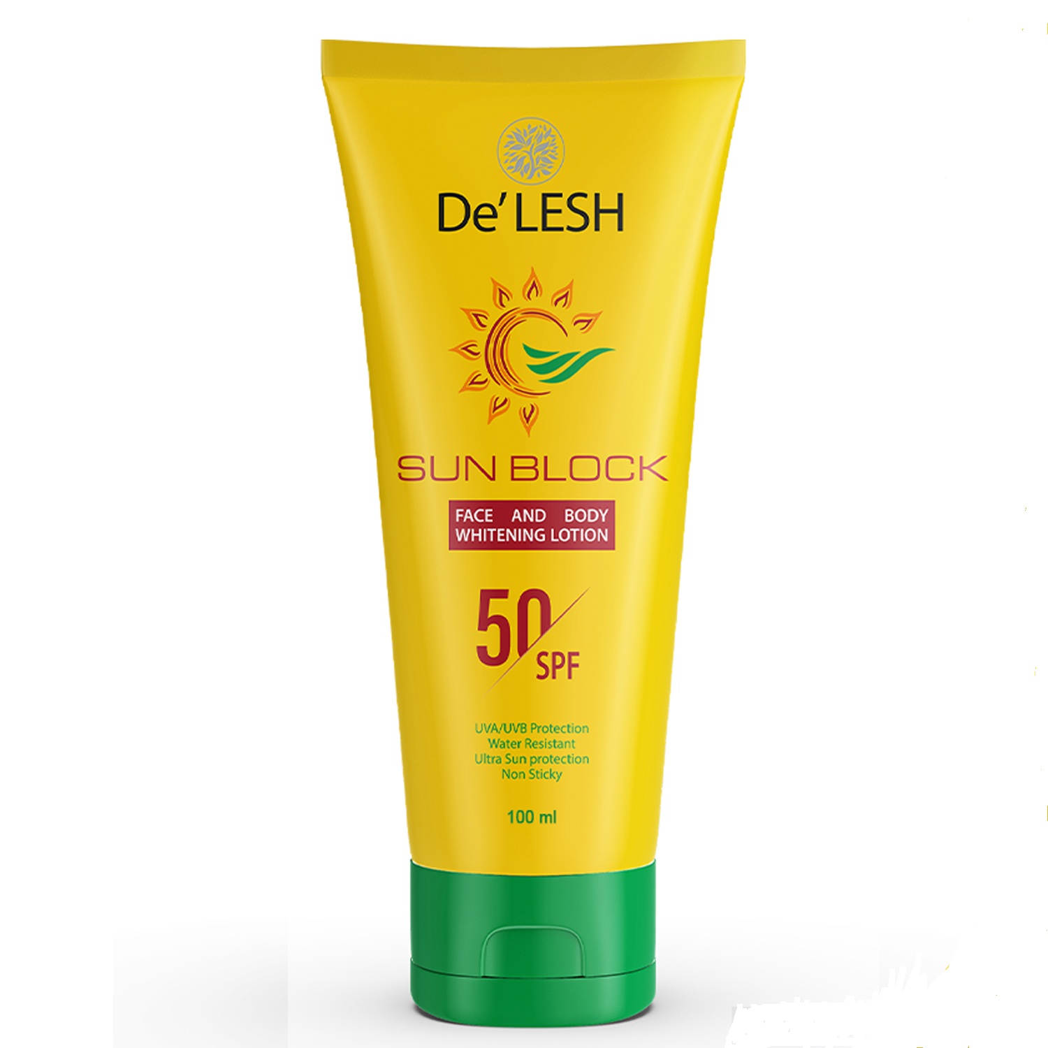 Delesh-Sun-Block-50-SPF-100ml.jpg De’Lesh Sun Block SPF 50 Lotion For Unisex – 100 ml - Image 1