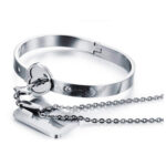 Stainless Steel Bracelet Love Heart Lock Bangle Key Pendants Necklace - Silver - Image 2