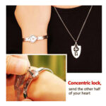 Stainless Steel Bracelet Love Heart Lock Bangle Key Pendants Necklace - Silver - Image 3