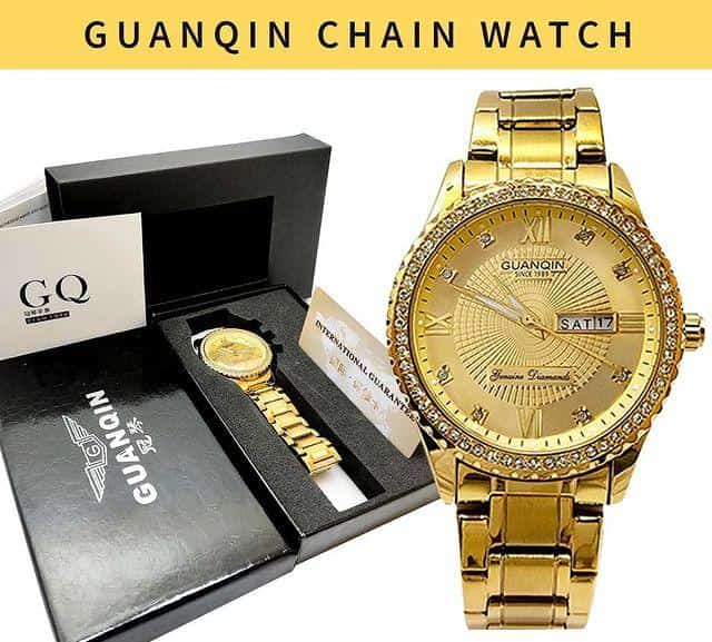 Quanqin-A.jpeg Quanqin Golden Chain Analog Wrist Watch For Men – Golden - Image 1