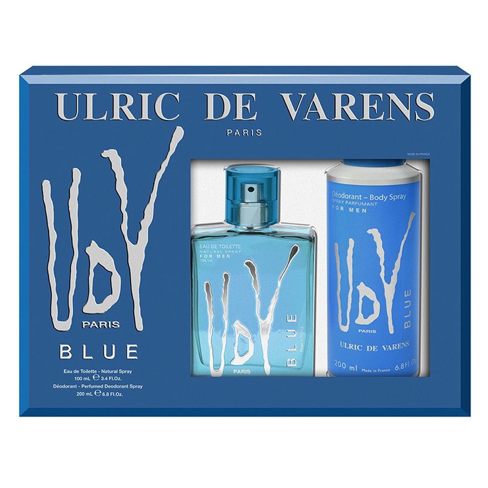 UDV-Blue-GS.jpg Ulric de Varens ( UDV ) Blue Perfume Gift Set For Men – 100 ml & 200 ml - Image 1