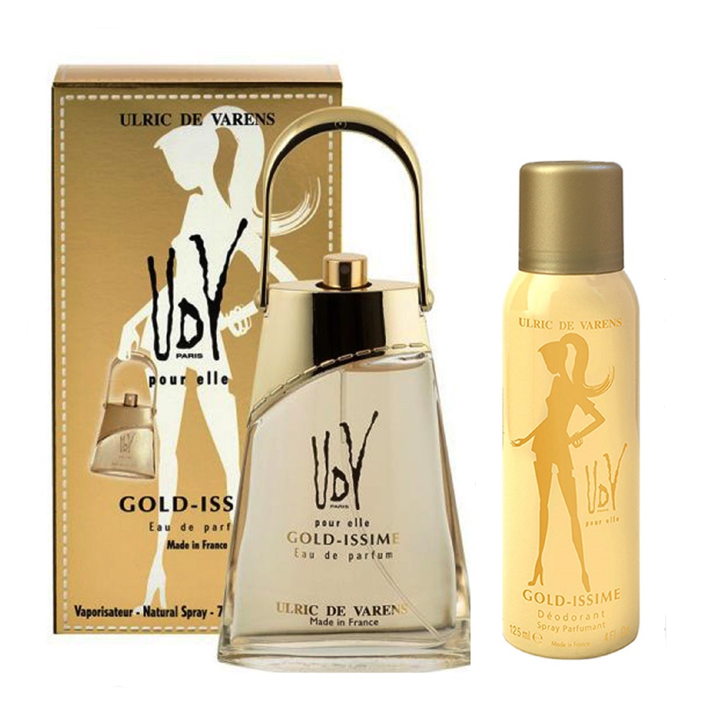 UDV-Gold-Issime.jpg Ulric de Varens ( UDV ) Gold Issime Perfume and Body Spray For Women – 75 ml & 125 ml - Image 1